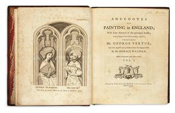 WALPOLE, HORACE. Anecdotes of Painting in England.  4 vols.  1762-71 + A Catalogue of Engravers.  1763 [i. e., 1764]